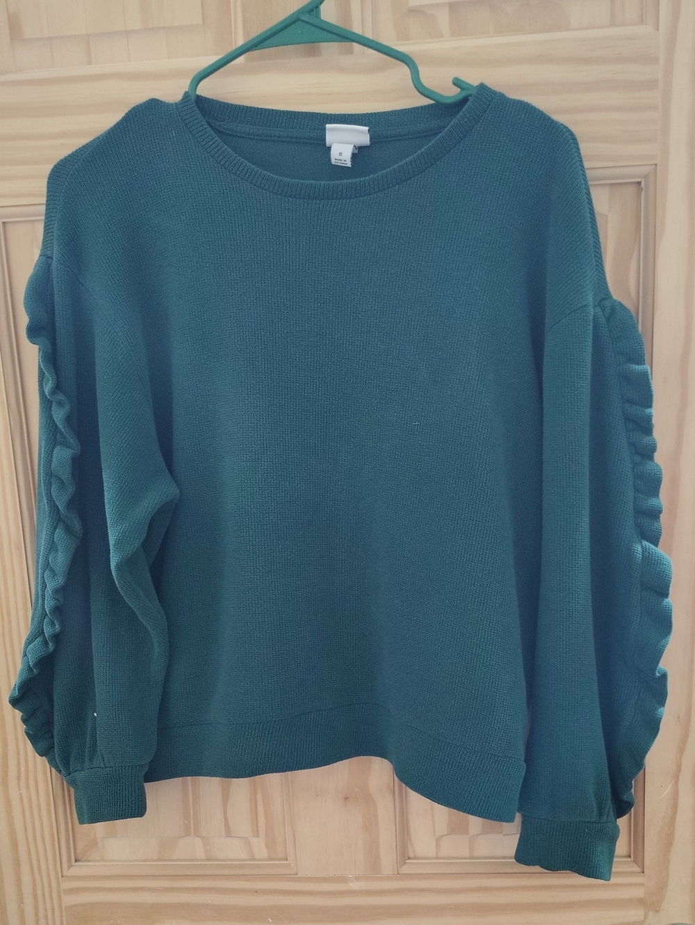 🧣Forest Green - Teal Green Ruffle Sleeve Knit Sweater